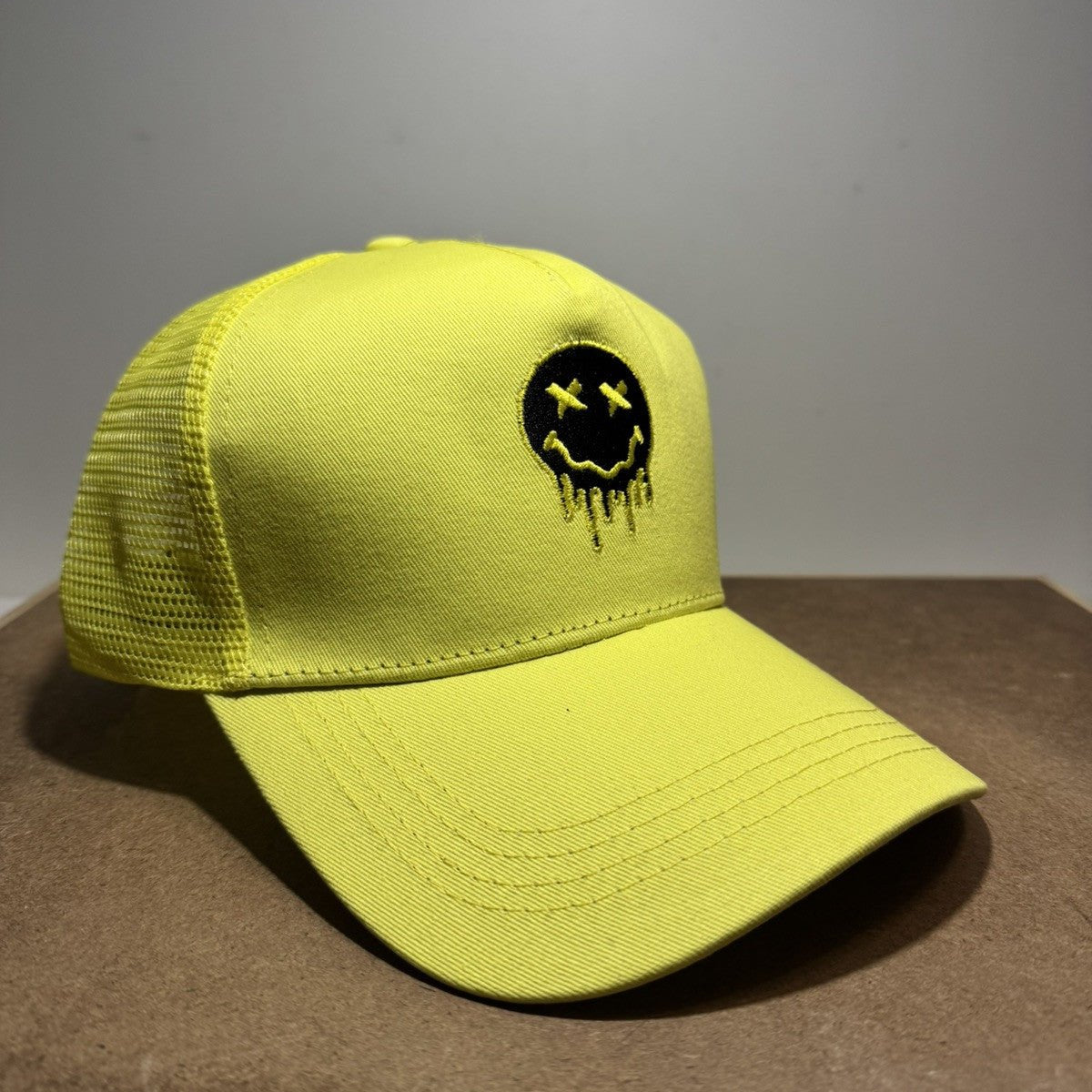 Neon Vibes Drip Emoji Trucker Hat - Yellow & Black - ExclusiveCrowns