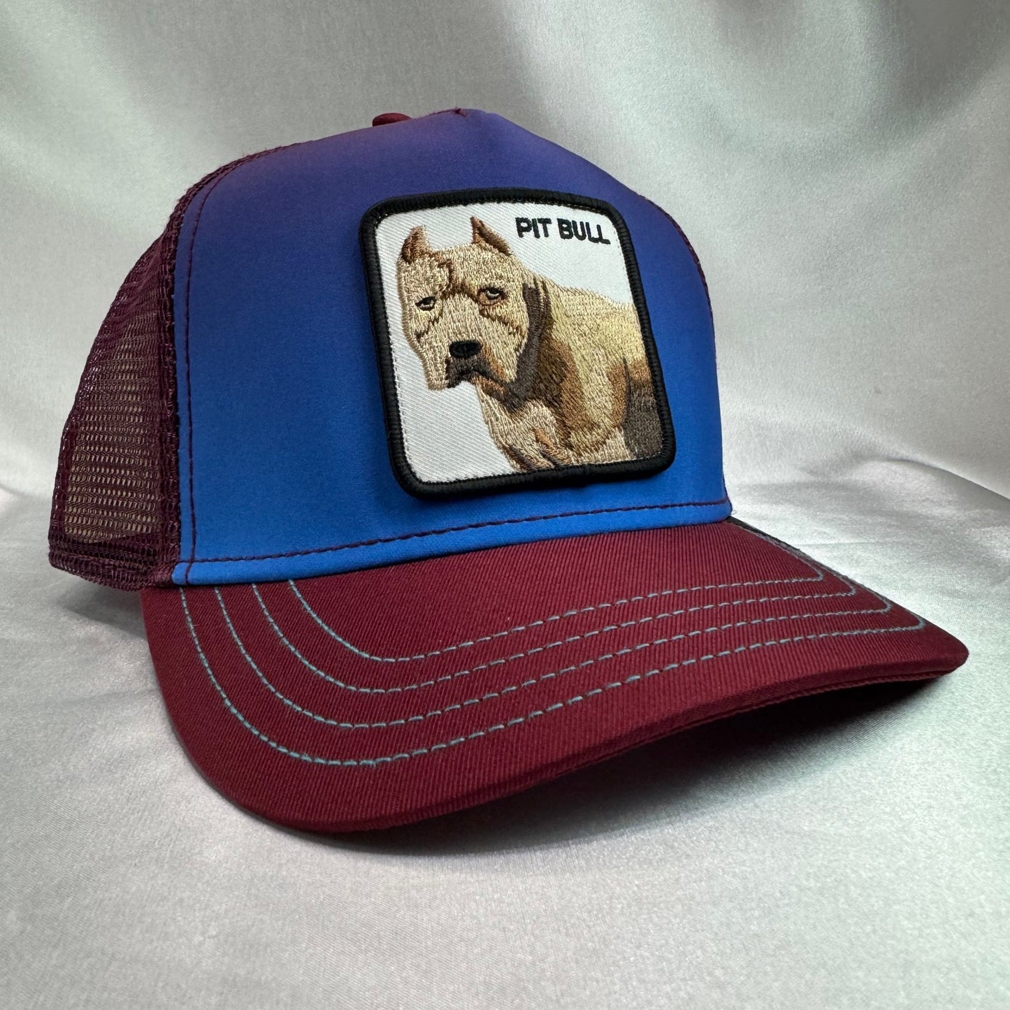 Pit Bull Patch Trucker Snapback Hat – Burgundy Mesh Cap - ExclusiveCrowns