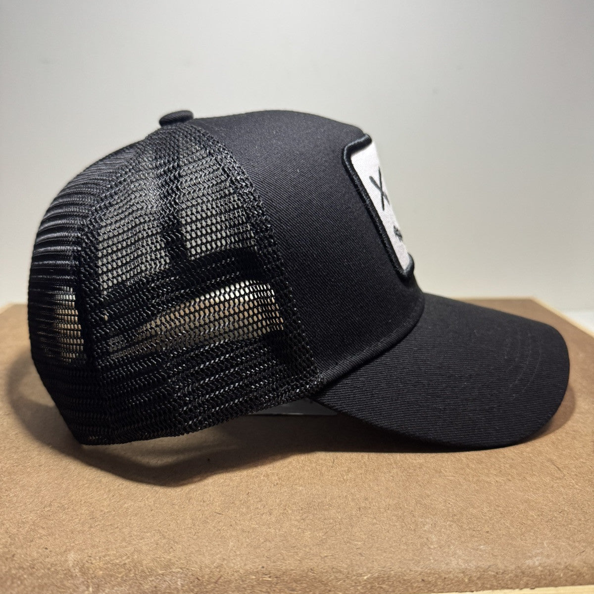 Smiley Face Trucker Hat - Black & White Mesh Back - ExclusiveCrowns