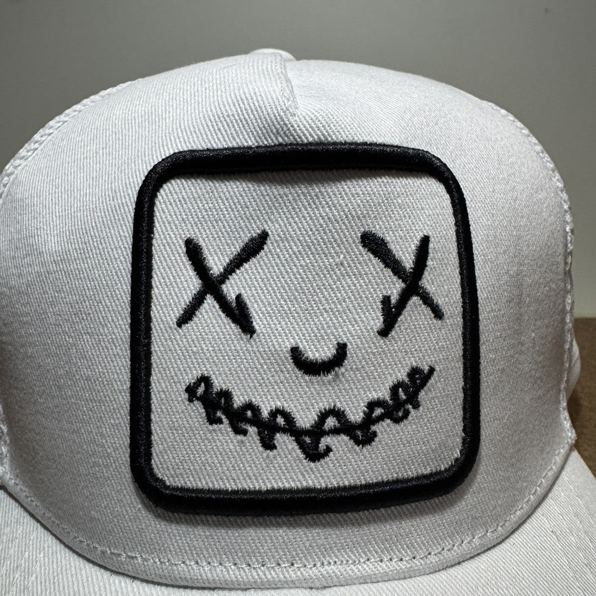 Smiley Face Trucker Hat - Full White Mesh Back - ExclusiveCrowns