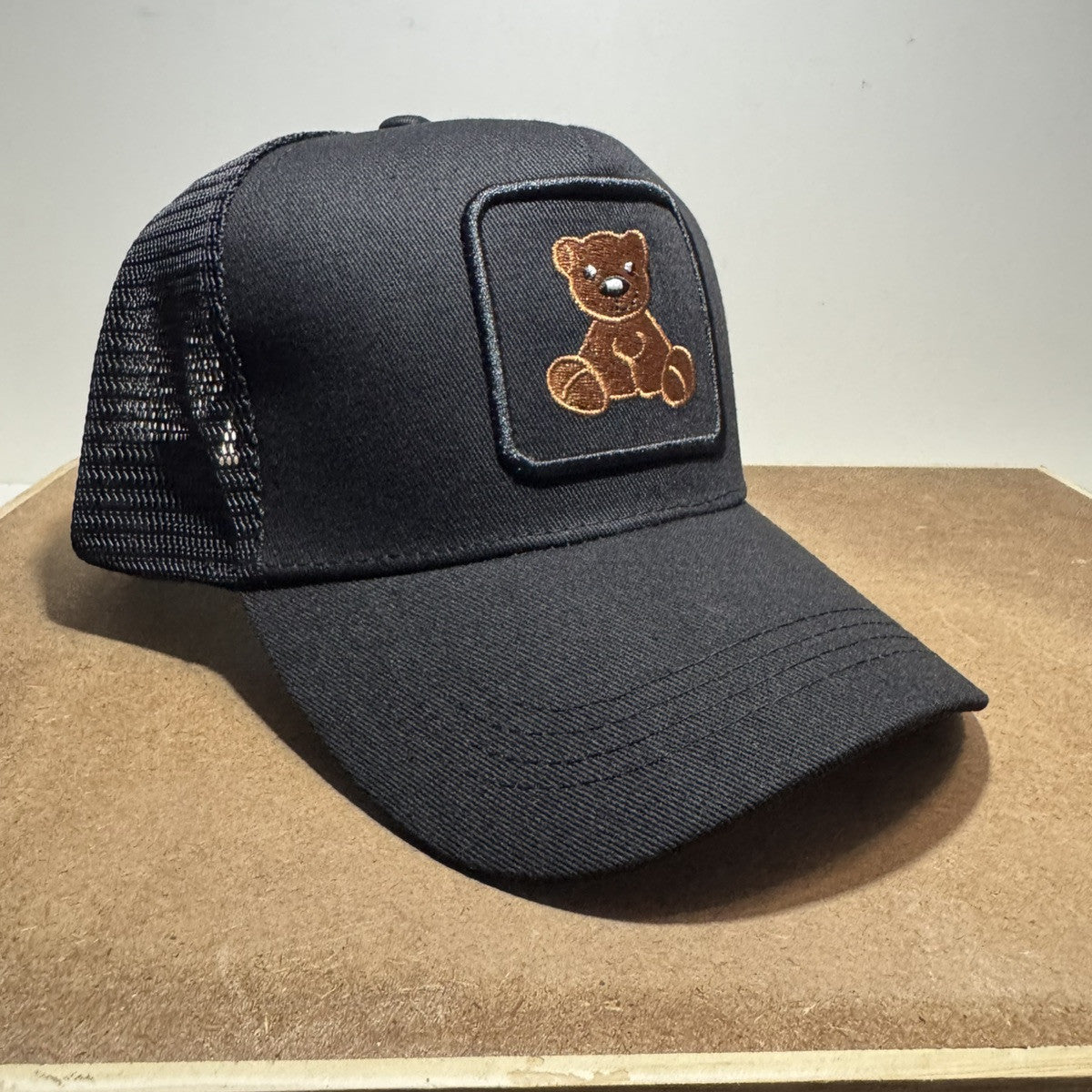 Teddy Bear Trucker Hat - Black Mesh Back - ExclusiveCrowns