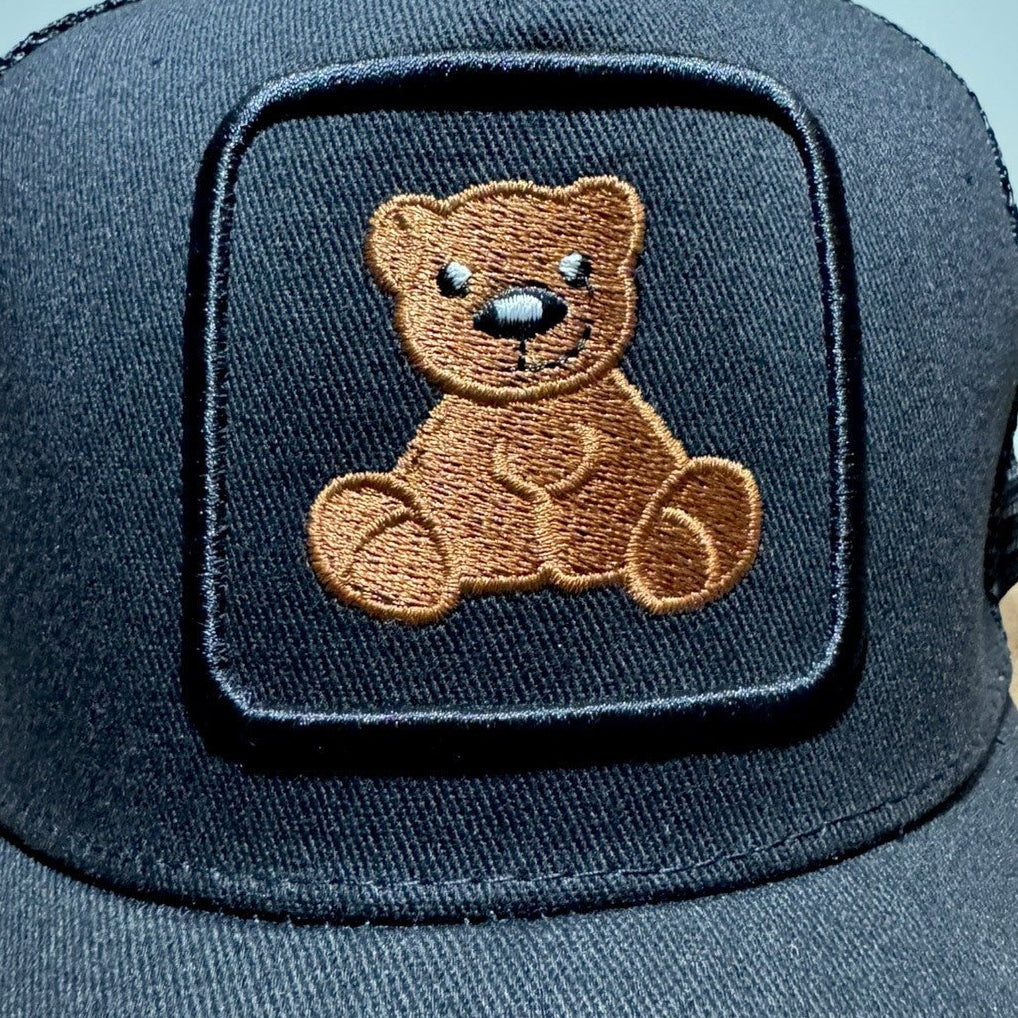 Teddy Bear Trucker Hat - Black Mesh Back - ExclusiveCrowns