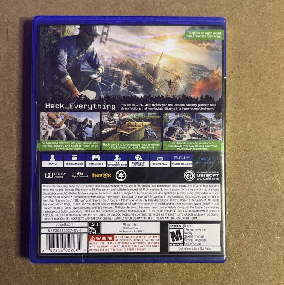 Watch Dogs 2 - PlayStation 4 (NEW & SEALED) โก HACK THE SYSTEM โ OPEN - WORLD - ExclusiveCrowns