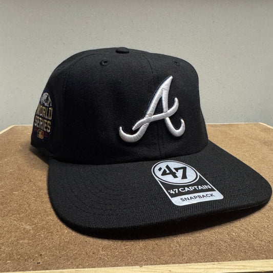 '47 Brand Black Dome Sureshot Captain Atlanta Braves Snapback Hat - Black - ExclusiveCrowns