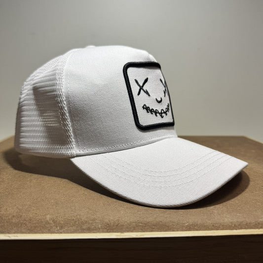 Smiley Face Trucker Hat - Full White Mesh Back - ExclusiveCrowns