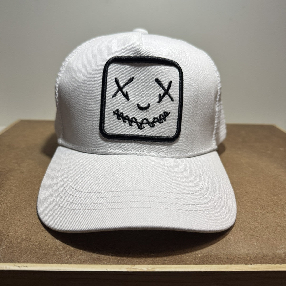 Smiley Face Trucker Hat - Full White Mesh Back - ExclusiveCrowns