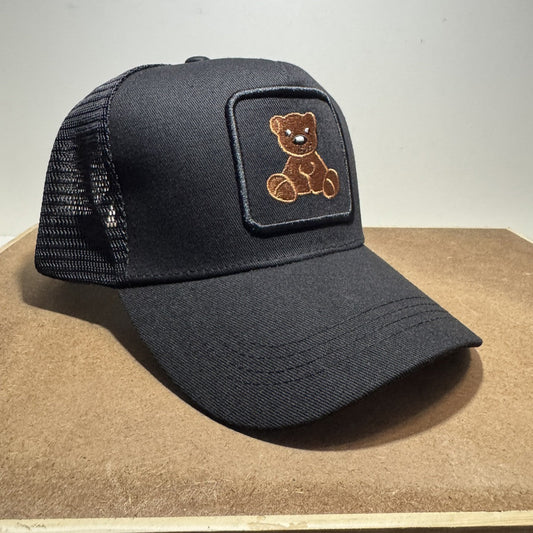 Teddy Bear Trucker Hat - Black Mesh Back - ExclusiveCrowns
