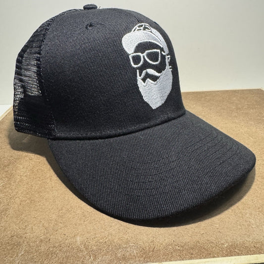 Trucker Hat with Bearded Man Design - Black & White - ExclusiveCrowns
